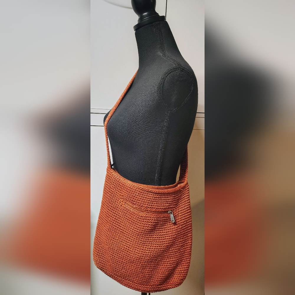 Vtg 90s Y2K The Sak Crochet Rust Orange  Crossbody Shoulder Bag